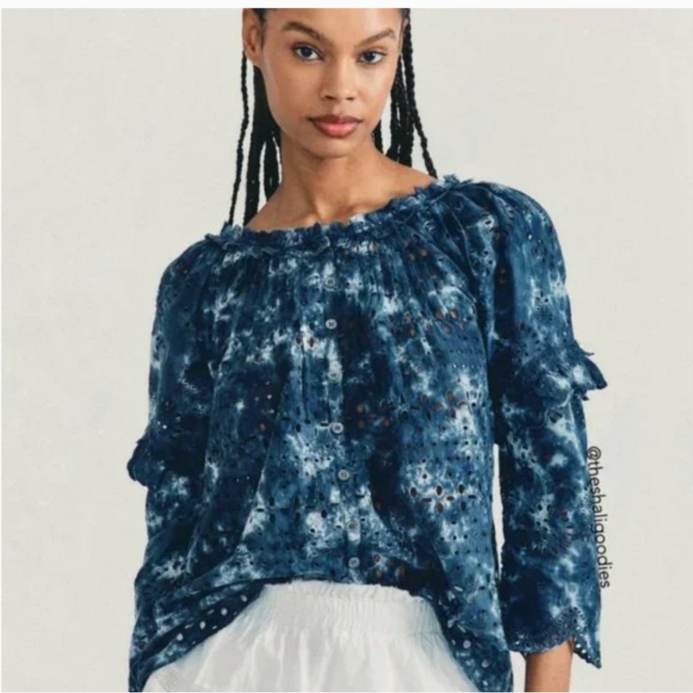 LoveShackFancy Ruffle Pietro Top‎ Midnight Hand Dye